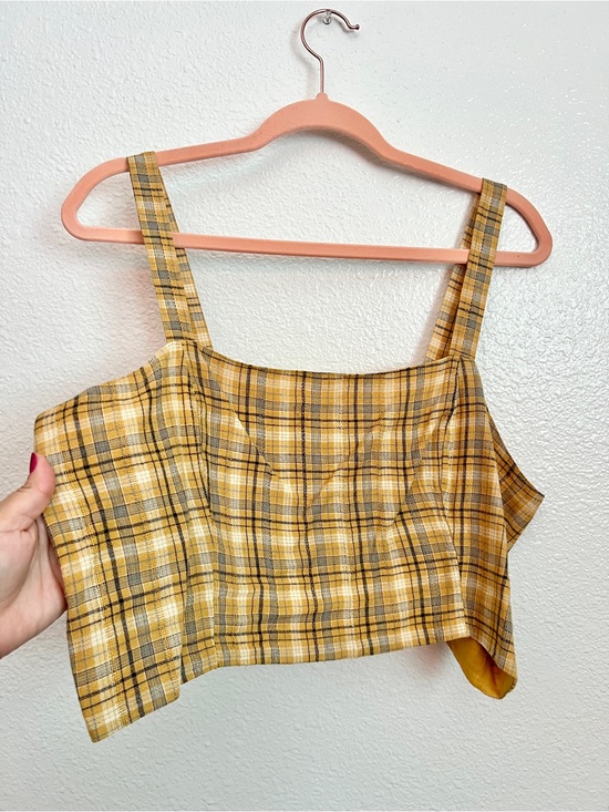 American Eagle Outfitters Tops - American Eagle Outfitters Yellow Plaid Cropped Tank